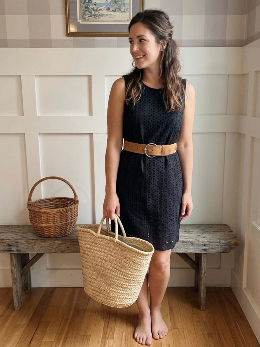 Alfred Sung Sleeveless Black Eyelet Shift Dress Size 4 Summer Classic